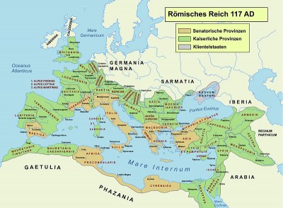 Das römische Reich zur Zeit seiner größten Ausdehnung (Wikimedia Commons)